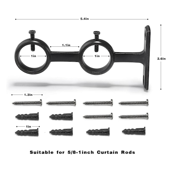 Gardinstangbrakett, 3 stk dobbel gardinstangbrakett, dobbel stangbraketter kroker for stue soverom