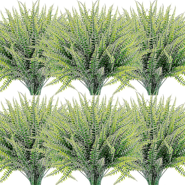 12 buntar konstgjorda växter, falska Boston Fern grönska utomhus UV-beständig ingen blekning faux
