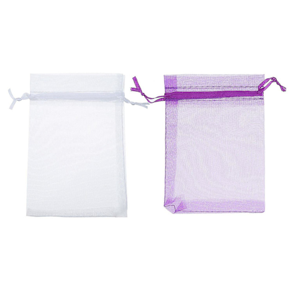 100 stk. 4x6 tommer organza gaveposer med snørelukning, smykkeposer til bryllupsfest, 50 stk. hvid