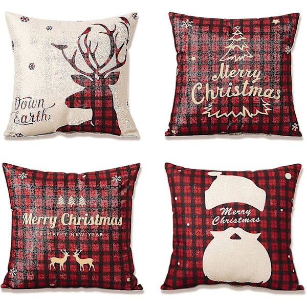 Set med 4 kuddfodral, 45 x 45 cm fyrkantigt kuddfodral i bomullslinne