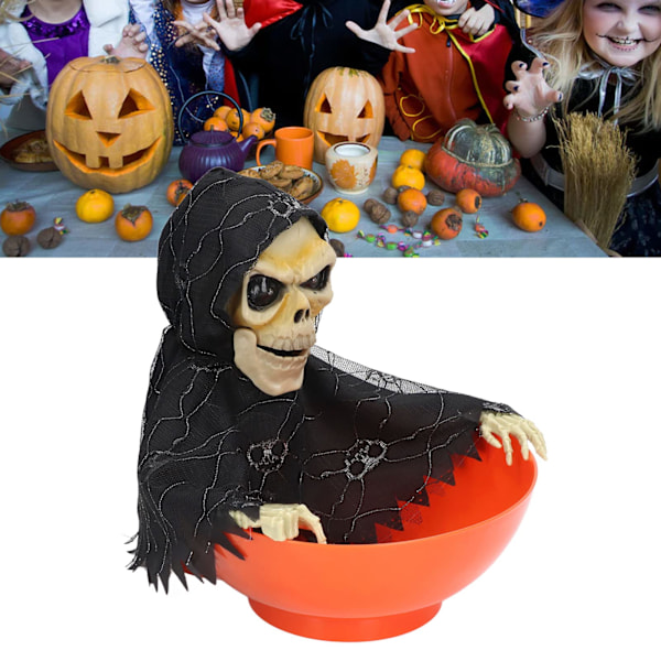 Halloween Godis Skål, Halloween Animerade Skelett Godisfat med Rörelseaktiverad, Skrikande Skalle Godishållare Halloween