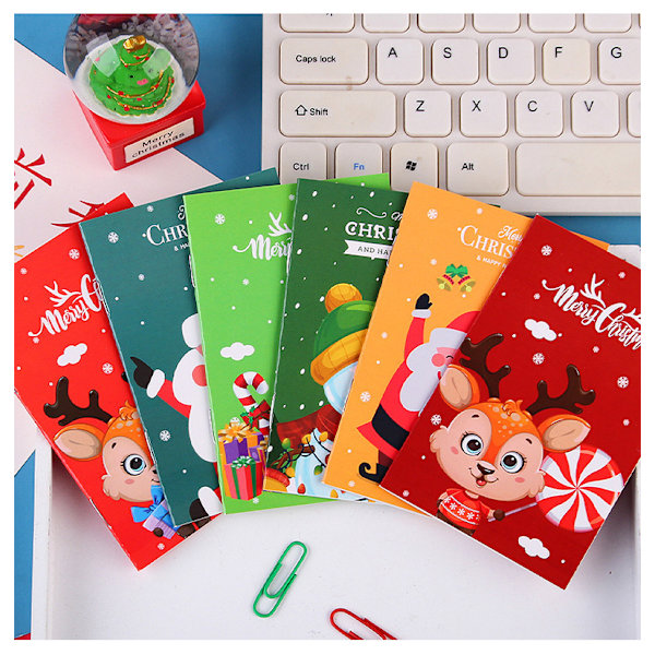 12 stk Julemini-notatbøker Xmas Notatblokk God Jul Liten Memo Pad Julenissen Snømann Lomme-notatbok (Tilfeldig stil)