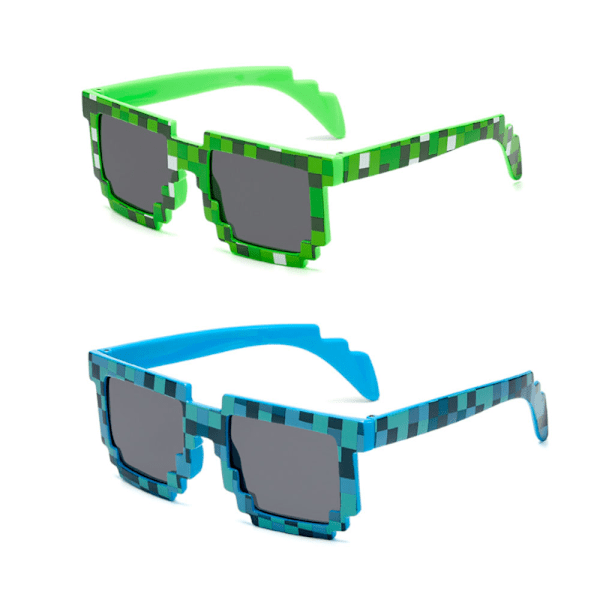 (2 stk.) 8-Bit Pixel UV-beskyttelse Gamer Solbriller Voksen Børn Party Favør