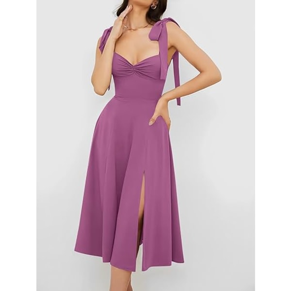 Vintage korsettklänning för kvinnor Sweetheart Halsring Knytband Slits Ärmlös gunga Elegant midi party cocktailklänning purple M