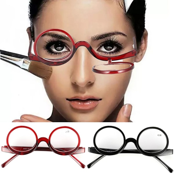 Roterende Forstørrelsesglas Makeup Briller Læsebriller +1.0~+4.0 sort black strength 4.0