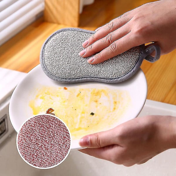 3-pack tvättbara diskborstesvampar, återanvändbara diskborstesvampar, mikrofiberskrubbsvamp, antibakteriella dubbelhäftande svampdynor för rengöring