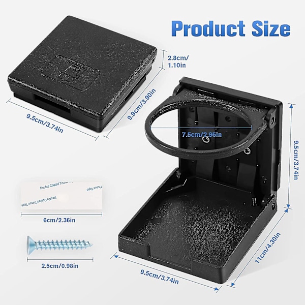 2x Justerbar Drikkeholder, Sammenklappelig Dåseholder, Flaskeholder, Kopholder -z