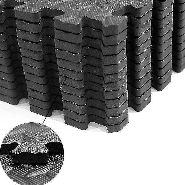 6 stk. Eva blad korn gulv måtter splejsning gulv puder patchwork tæpper fortykke gulv pude til fitness dans rum uden kant (sort)