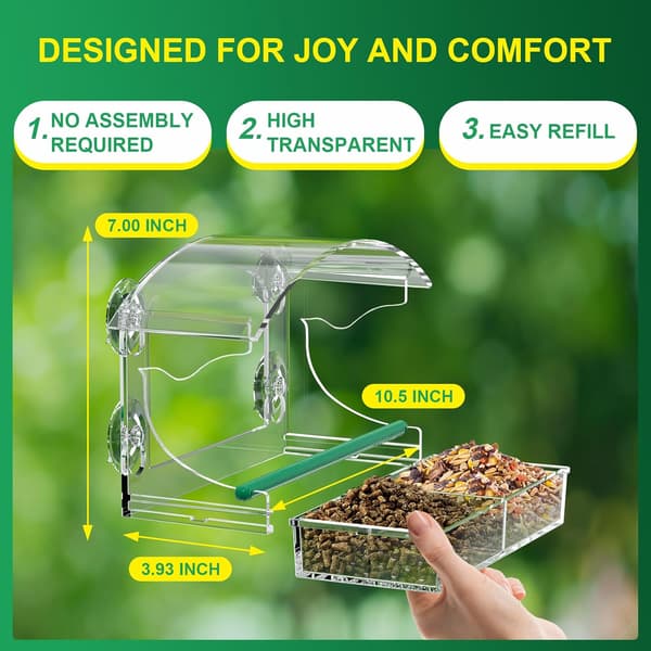 Window Bird Feeder with 4 Strong Suction Cups and Removable Seed Tray Only for Small Birds
