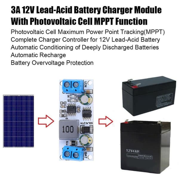 Solcellekontrollermodul, syrebatteriladermodul, for MPPT solcellekontroller 1-1000AH 12V (med terminal)