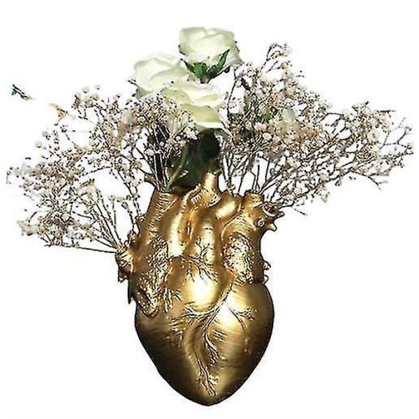 Anatomisk hjerte vase, harpiks kreativ hjerte vase pot til moderne kunstindretning Goldm