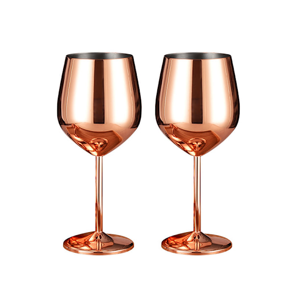 Tvådelat set i roséguld, vinglas i rostfritt stål, metallstammade vinglas, champagneglas, festbarware