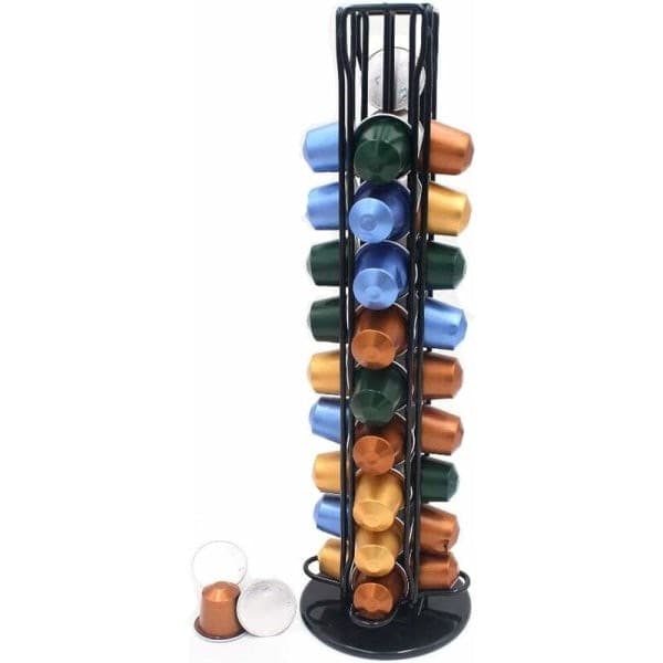 Nespresso Kapselholder 40 Pod Roterende Rustfrit Stål Kaffepudeholder til Hjemmekøkken Kontor Sort