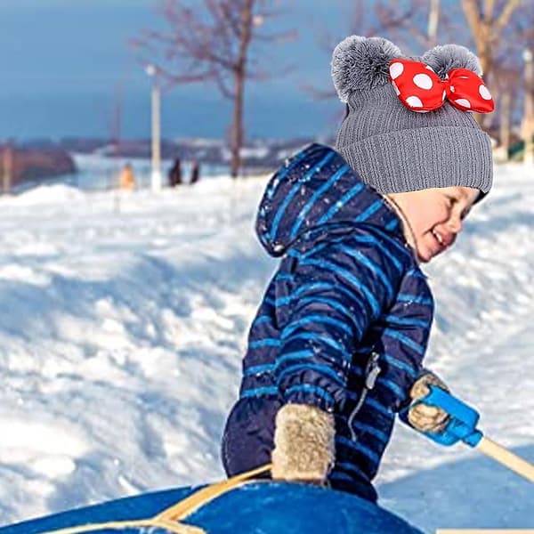 Toddler Hatt Vinter Dubbel Pom Pom Stickad Mössa grå grey