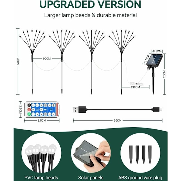 4-i-1 Solcellsträdgårdslampa - Fjärils-LED med Fjärrkontroll & 8 Lägen, Automatisk Timer