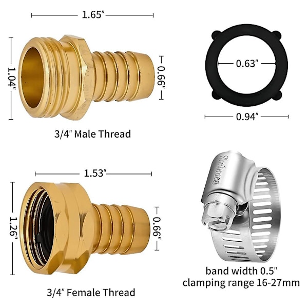 Reparationssæt til haveslange, aluminium vandslangereparationssæt slangeforbindelser med klemmer til 5/8 tommer eller