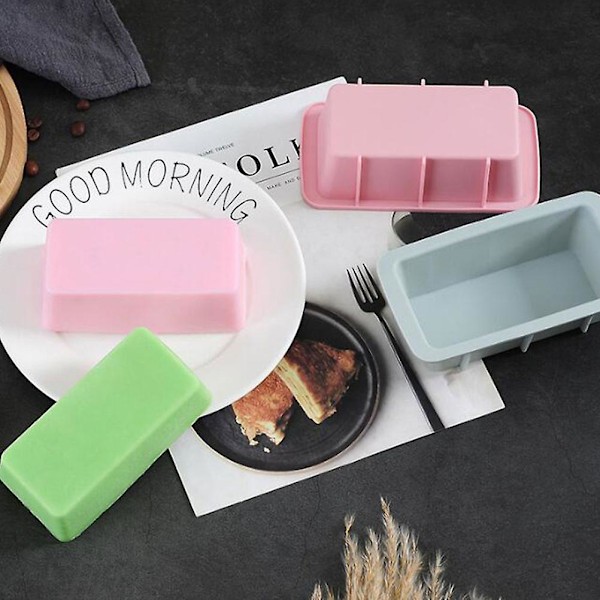 2 stk. DIY rektangulær kageform silikone bageform toastform kage sandwichboks til mousse kage brød (blå + pink)