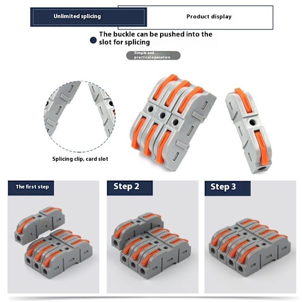 55 stk. Grå Orange Lever Wire Connectors kit, push-in Kompakt Splice Elektriske Konnektorer til 28-12 AWG