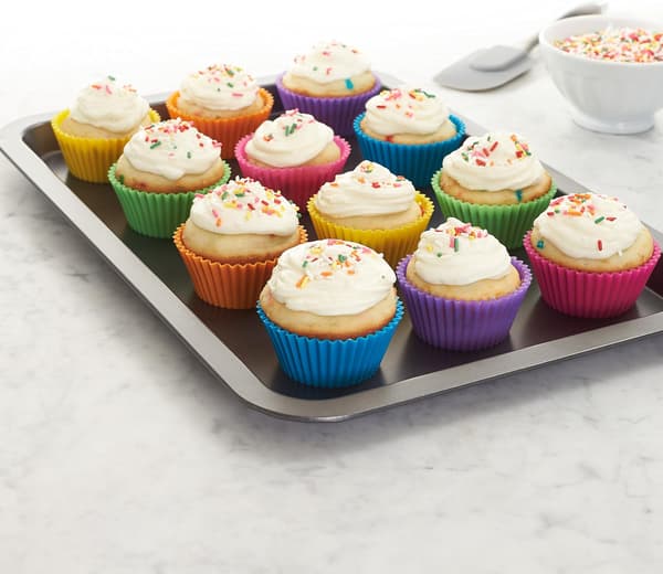 12-pack återanvändbara bakformar i silikon, muffinsformar, non-stick
