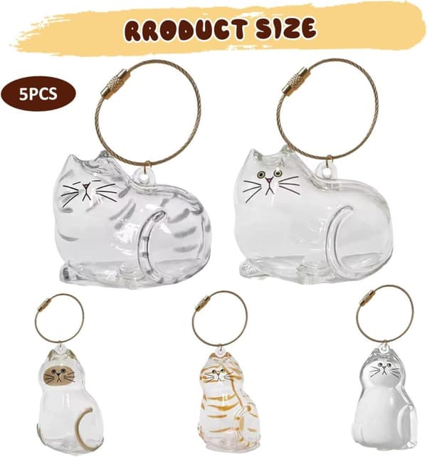 Kattfodral Nyckelring - 5-pack - Transparent - Minnesrelik - Hårförvarare