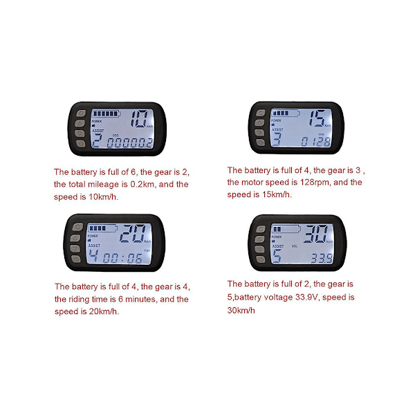 Mini LCD-display för elcykel 24V 36V 48V Scooter Motorcykel Hastighetsmätare Vattentät Ebike Display