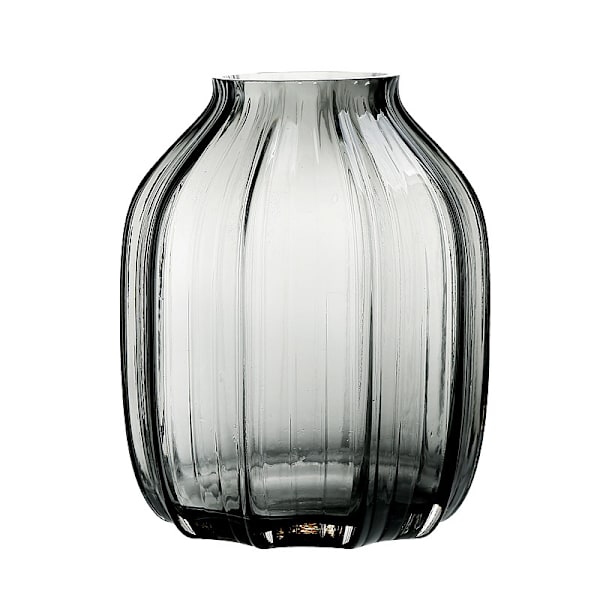Svart grå glasvas för blommor, mörkgrå knopp höga glasvaser, enkel randig design för heminredning (en uppsättning av 2)