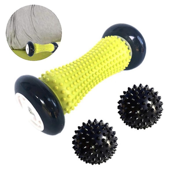 3 st fotmassage rulle spikboll lindra plantar fasciit fotsmärta och slappna av axlar (svart)