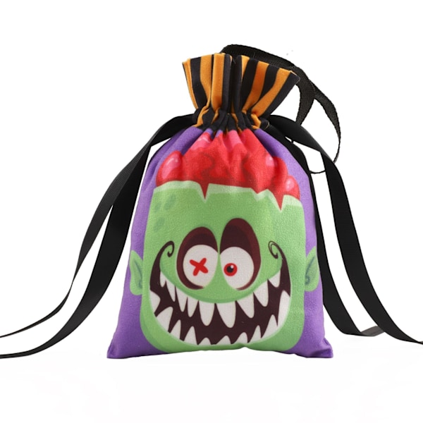 4 stk. Halloween Canvas Trækpose til Trick or Treat, Halloween Godteposer med Designs, Halloween Canvas Slikgaveposer