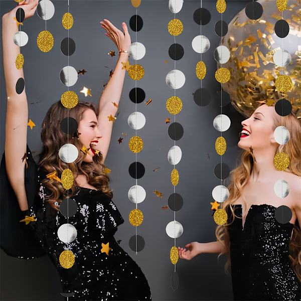 35 st guld silver svart cirkel prickar girlander glitter dekorationer fest girland hängande banderoll dekor för födelsedag