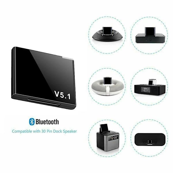 30-pin Bluetooth-mottakeradapter Bluetooth 5.1 trådløs dokking for iPod iPhone Bose SoundDock svart