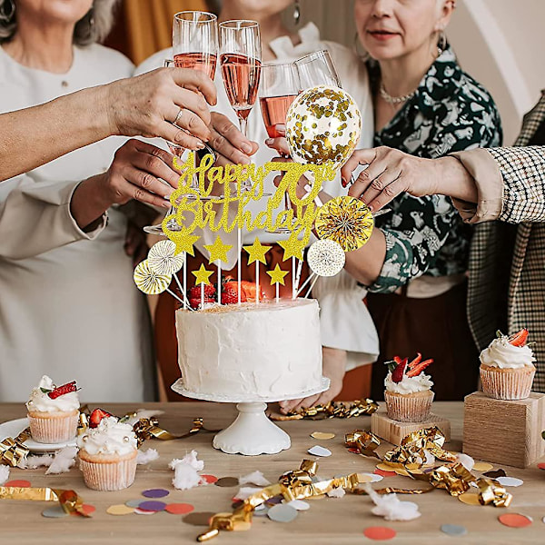 70-års födelsedagstårta dekorationer set, 20 st guld tårtdekorationer glitter tårtdekorationer