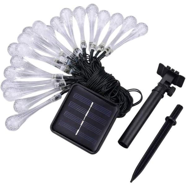 Solar LED Lyslenke 20 Vanndråpe Gul for Hage Terrasse Gård