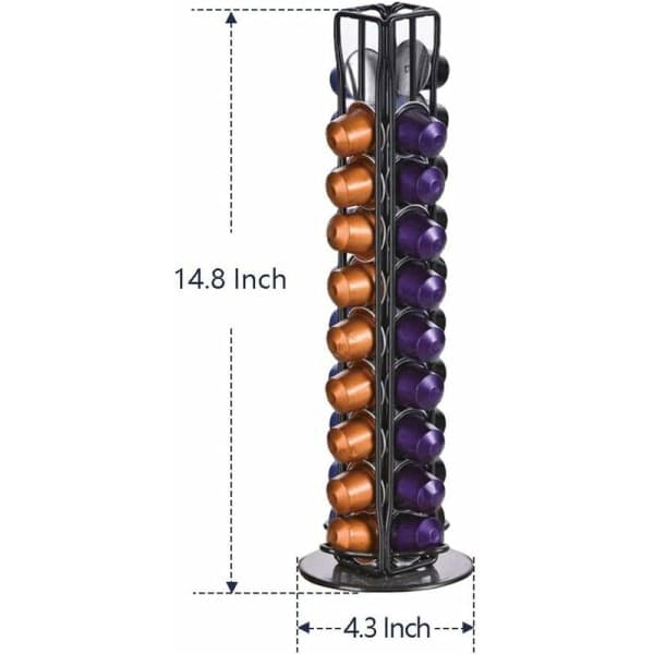Nespresso Kapselholder 40 Pod Roterende Rustfrit Stål Kaffepudeholder til Hjemmekøkken Kontor Sort