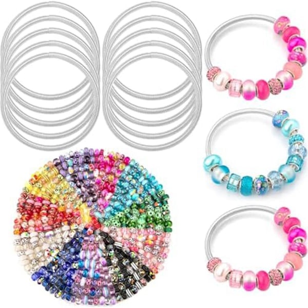 20 stk elastiske armbånd med charms plus 220 stk hullperler, DIY armbånd med charms til kvinner smykker B