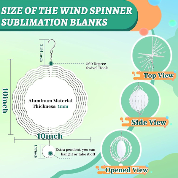 Sublimering Vind Spinner Blanks - 10 Tommer Aluminium Metal Spinners