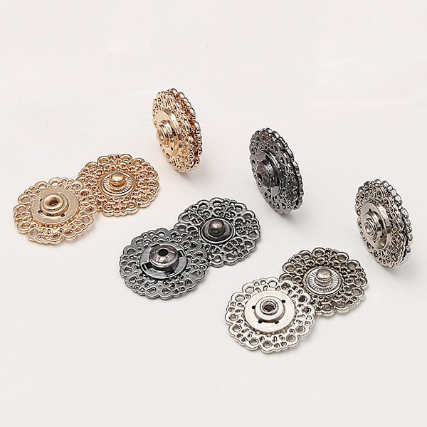 10 stk 25mm hule metallknapper Snøflakformede knapper Festemidler Trykknapp DIY sytilbehør (svart)