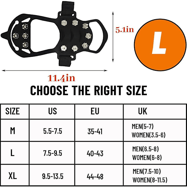 Spikes för skor - 11 tänder skoklampor för vintersport