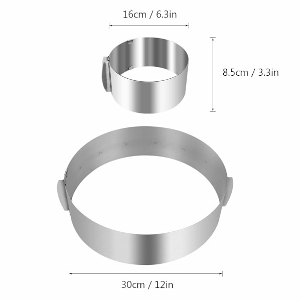 Kakeform 6 til 12 tommer Justerbar Rundt Rustfritt Stål Kake Mousse Form Ring Bakevarer Verktøy Kakedekorering Mold Baking Ring