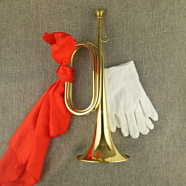 Militärtrumpet i mässing, kavalleritrumpe, orkester, guld