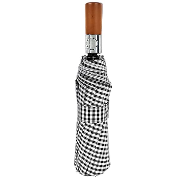 Practical Automatic Checkered Umbrella Dark Grey Light Wood