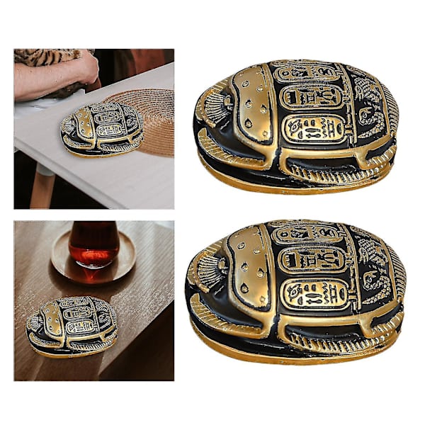 2x Klassisk egyptisk amulett skarabé dekoration för vardagsrum skrivbords prydnad turist souvenir