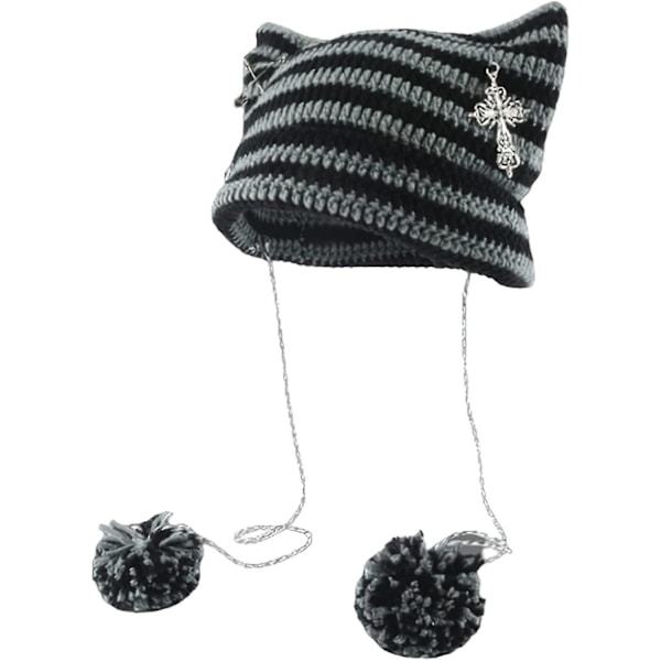 Grunge Beanies Crochet Knitted Hats For Women Girls Fox Cat Ear Goth Emo Alt Y2k Accessories Grunge Clothes