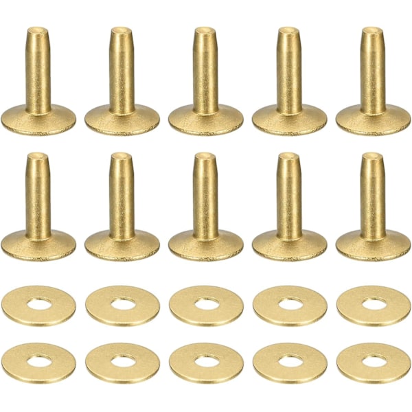 10 Set Brass Rivets And Burrs, 12x4x14mm Solid Leather Brass Rivet Fastener For Leather Diy Craft Supplies, Gold Tone