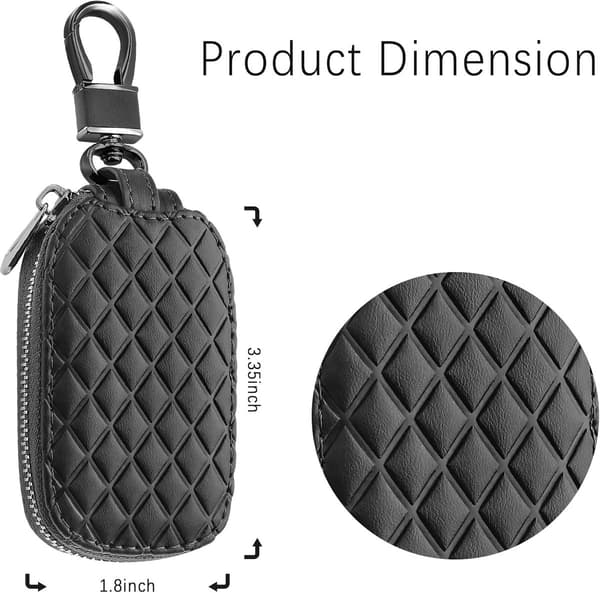 Bilnøglefobetui, Ægte okselæder RFID-blokerende nøgleringsholder med lynlås, til hverdagsbrug, sort, 4,5 x 8 cm