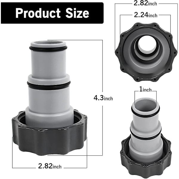 Intex ersättnings slangadapter för pump med gänga - För 1,5 och 1,25 slang - Serie A 25077rp 8 Grå 2-pack