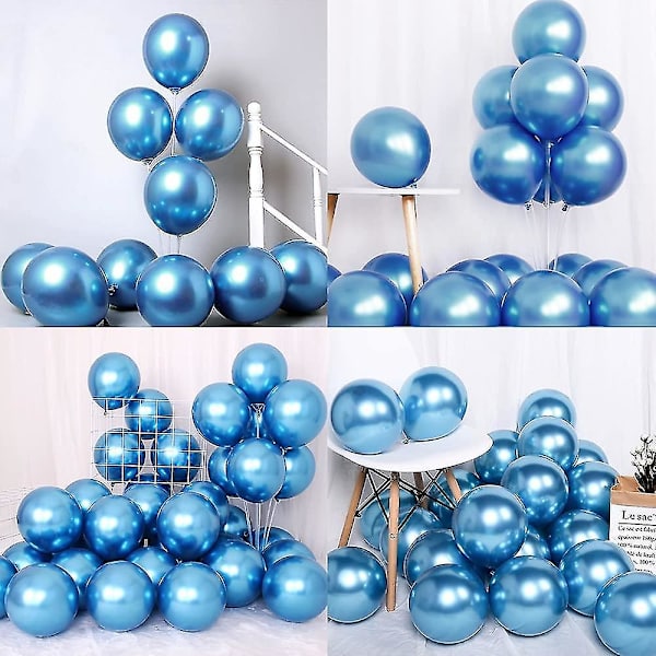 50 st 12-tums glänsande krom heliumballonger, förtjockade latexballonger för födelsedagsdekoration (blå)