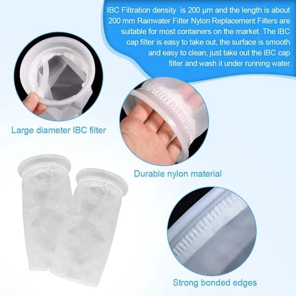 2-pak IBC-tankfilter, vaskbart nylonudskiftningsfilter til regnvandstanklåg, 200 mikron, 163 mm