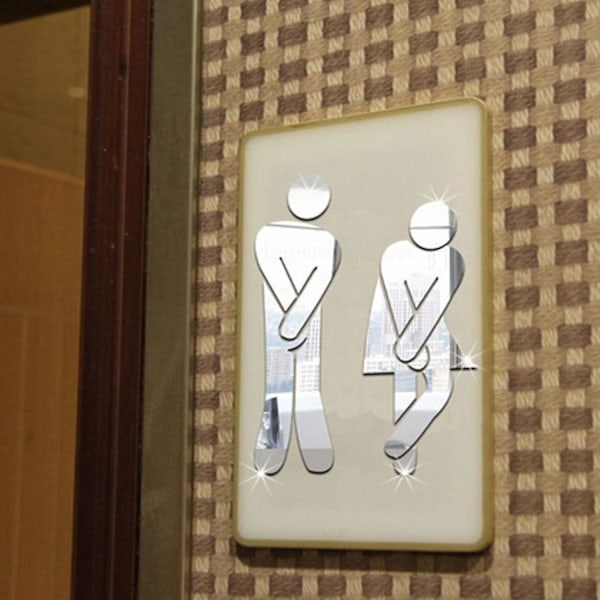 WC-tarra! Hauska kylpyhuoneen WC:n, WC:n oven, peilin symbolimerkkisetti kotiin, toimistoon ja työpaikalle (1 pari, hopea) -z