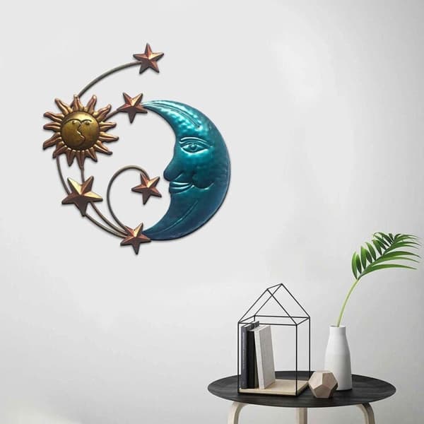 3D Sol Måne Veggdekor Metallskulptur for Stue Sofa