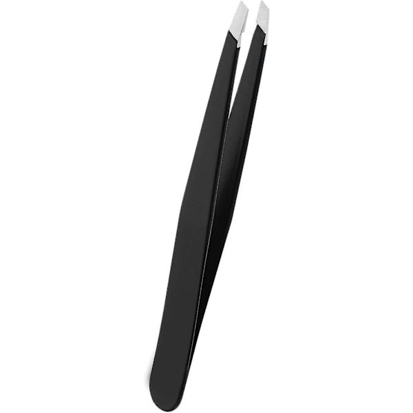 Eyebrow Tweezers Stainless Steel Facial Hair Removal Tweezers In Black Matte With Slanted Tip For Easy Plucking (1pc, Black)